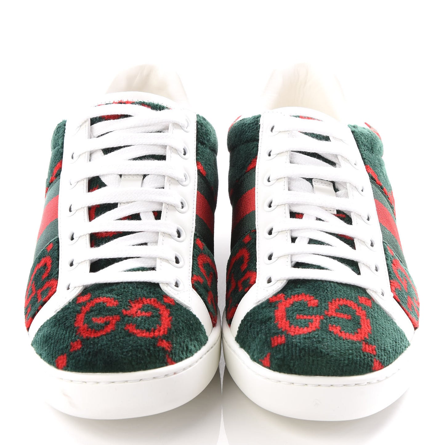 Terry Cloth GG Monogram Web Womens Ace Sneakers 36.5 Green Red