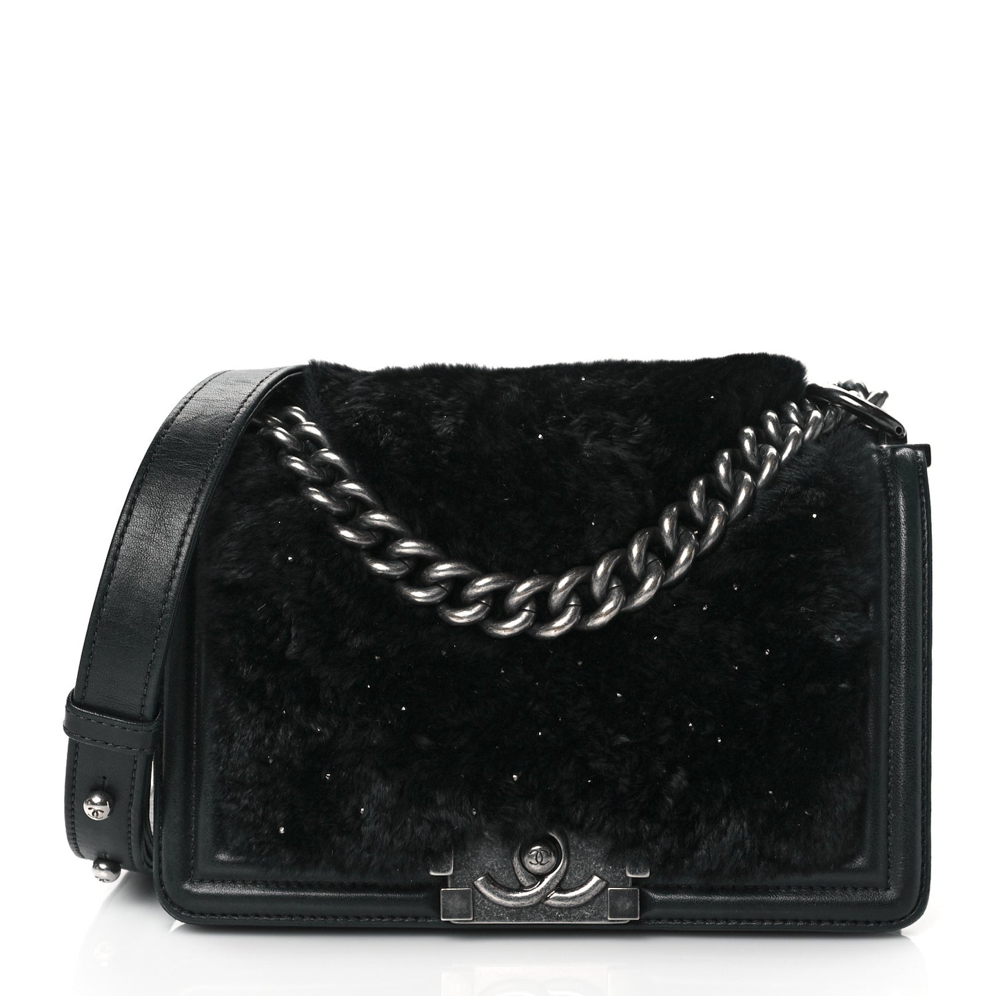 Orylag Rabbit Fur Calfskin Small Boy Flap Black