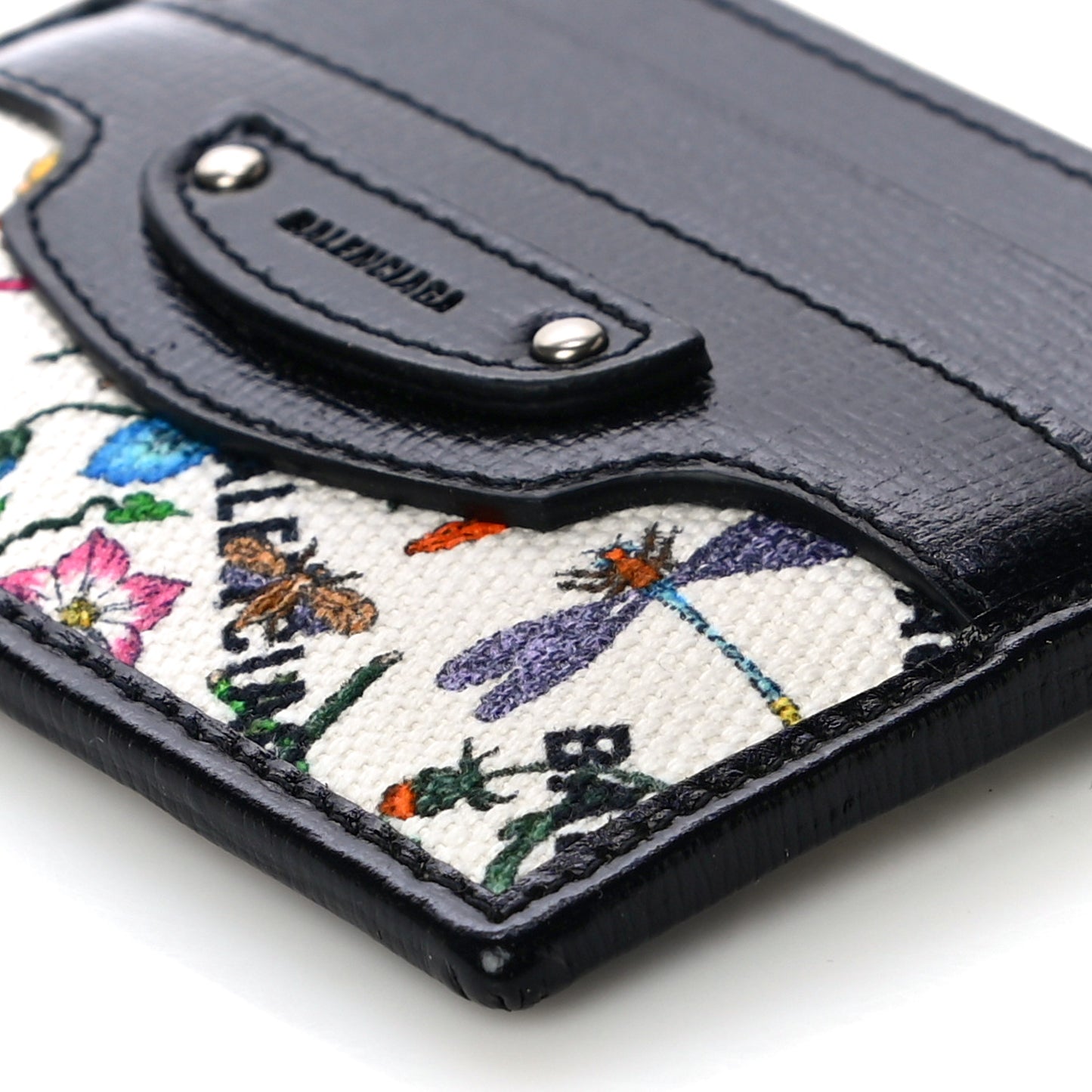 X GUCCI Canvas Azalea Calfskin Flora Logo Print Neo Classic Card Holder White Multicolor Black