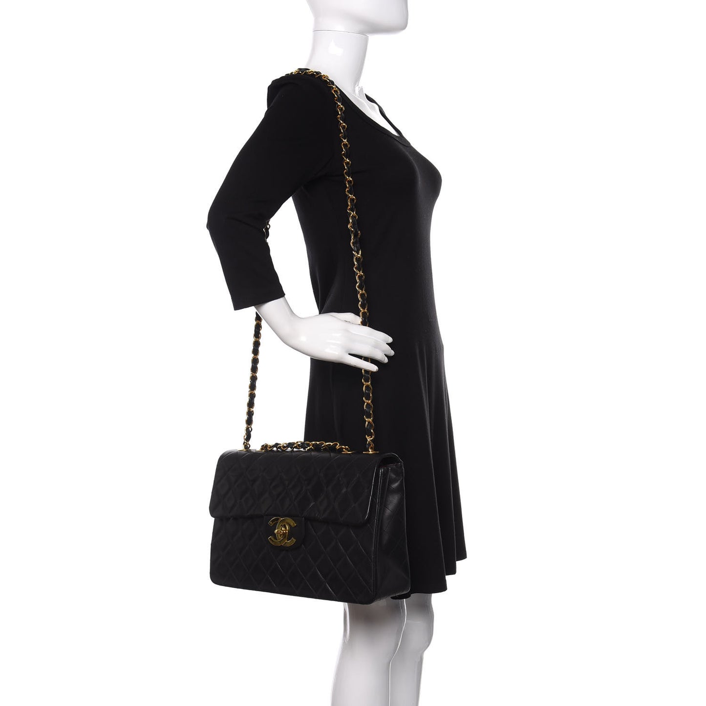 Lambskin Quilted XL Jumbo Single Flap Black
