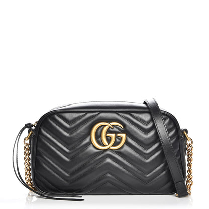 Gucci Calfskin Matelasse Small GG Marmont Chain Shoulder Bag Black 1 of 8