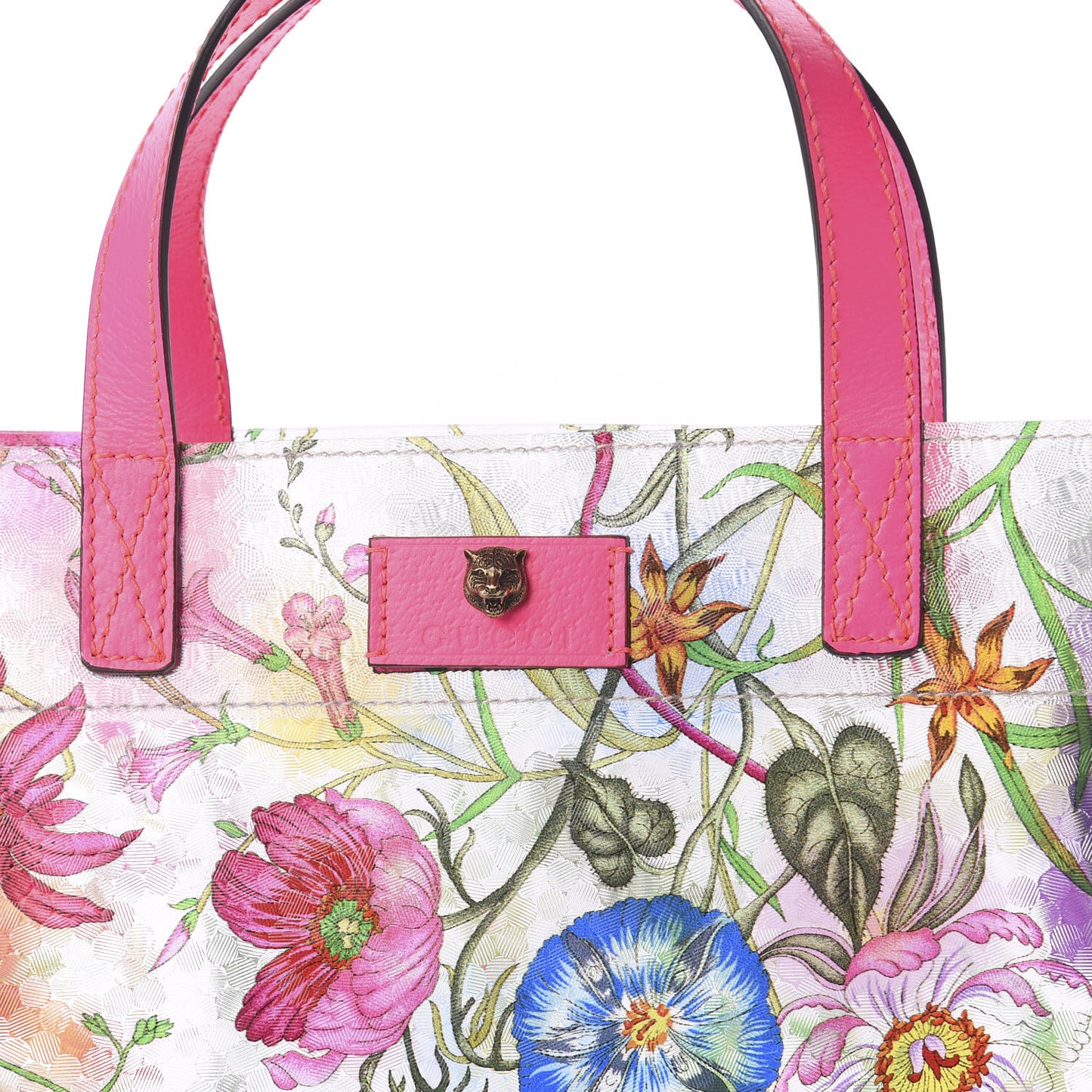 Calfskin Textured Vinyl Print Flora Tote Fluorescent Fuchsia
