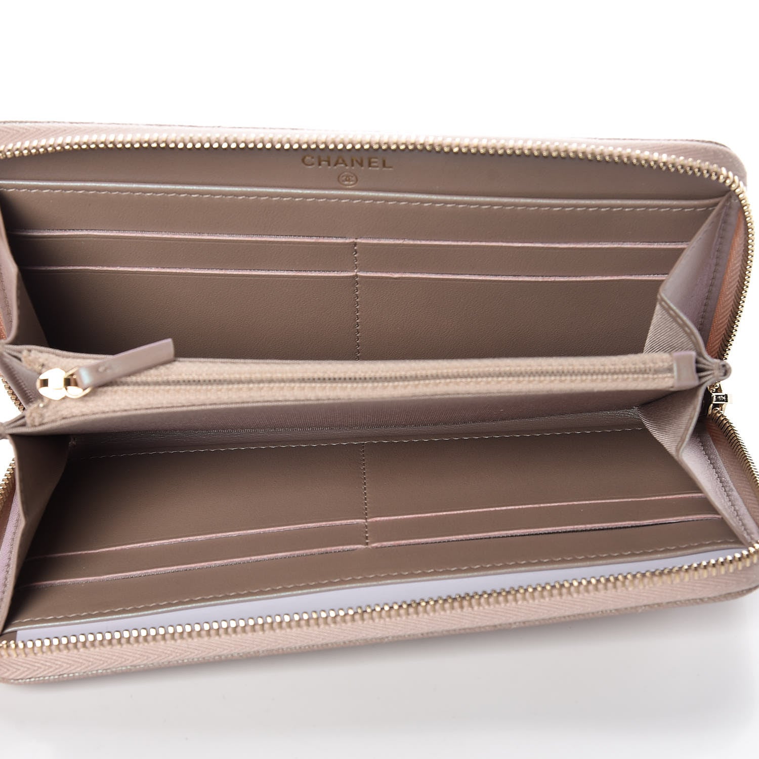Chanel Iridescent Caviar Quilted Long Zip Around Wallet Beige 5 of 10