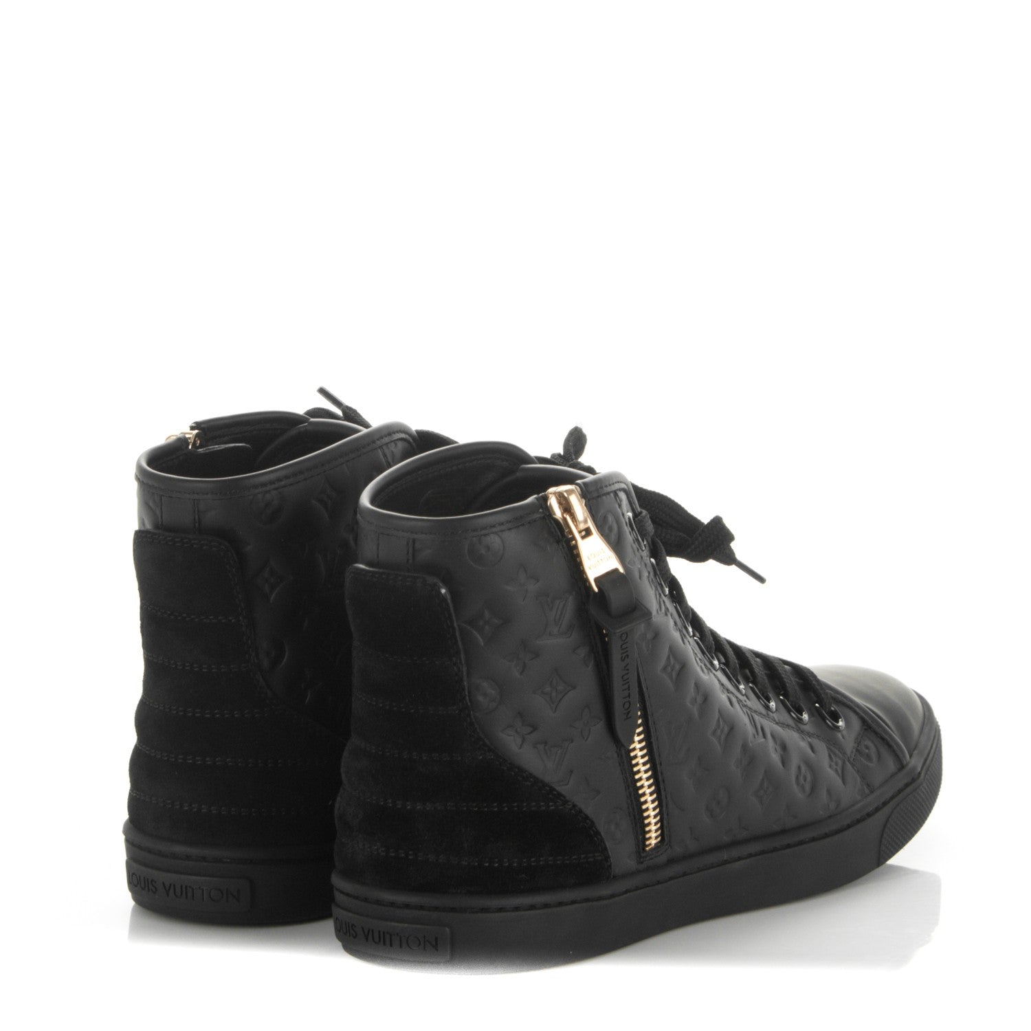 Louis Vuitton Calfskin Embossed Monogram Punchy High Top Sneakers 34 Black 4 of 7