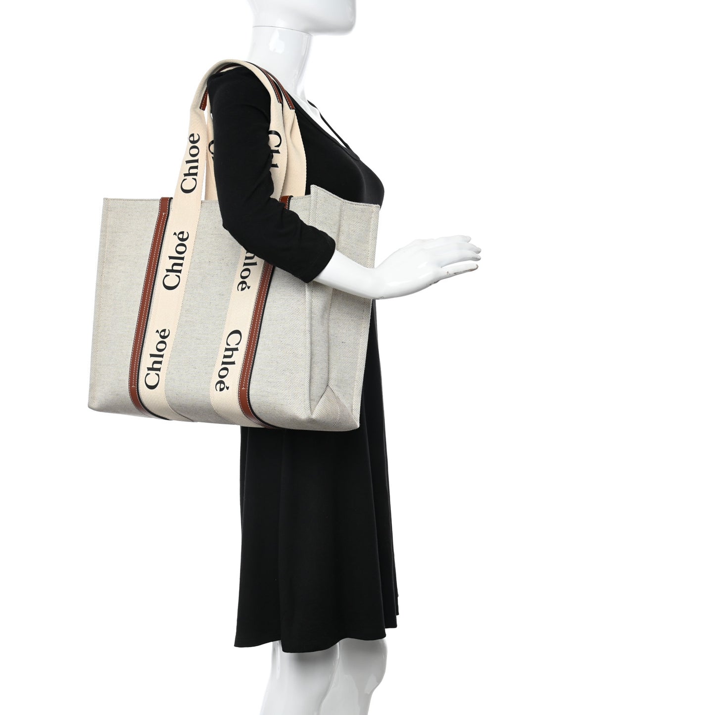Cotton Calfskin Large Woody Ribbon Tote White Brown