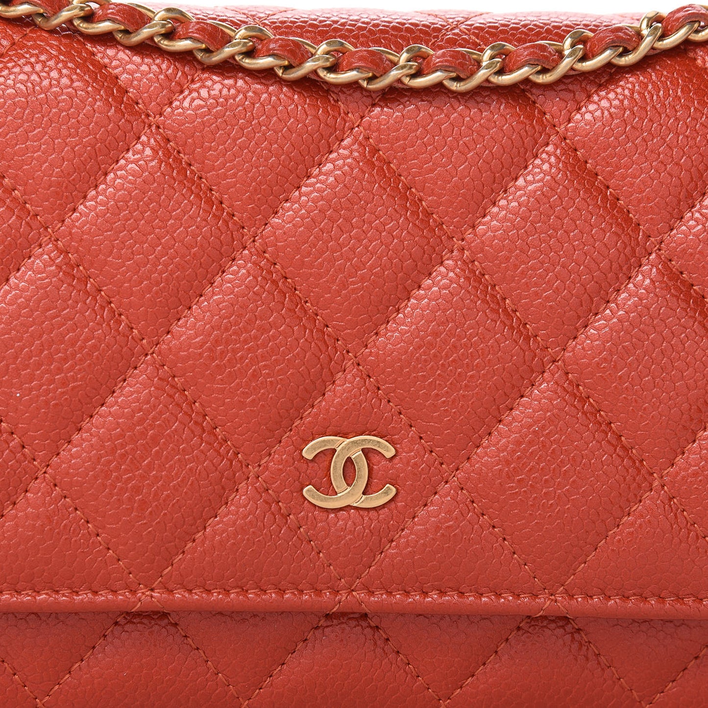 Pearly Caviar Quilted Wallet On Chain WOC Orange