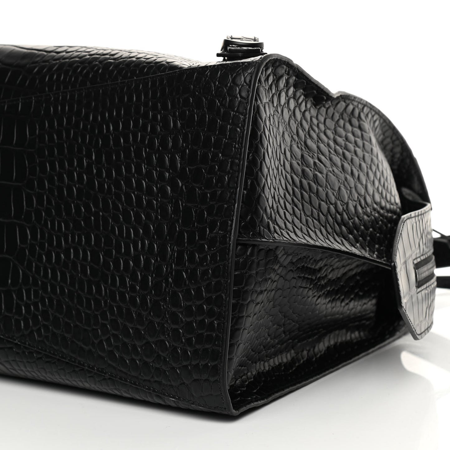 Semi Matte Calfskin Crocodile Embossed Neo Classic Black Hardware Large City Black