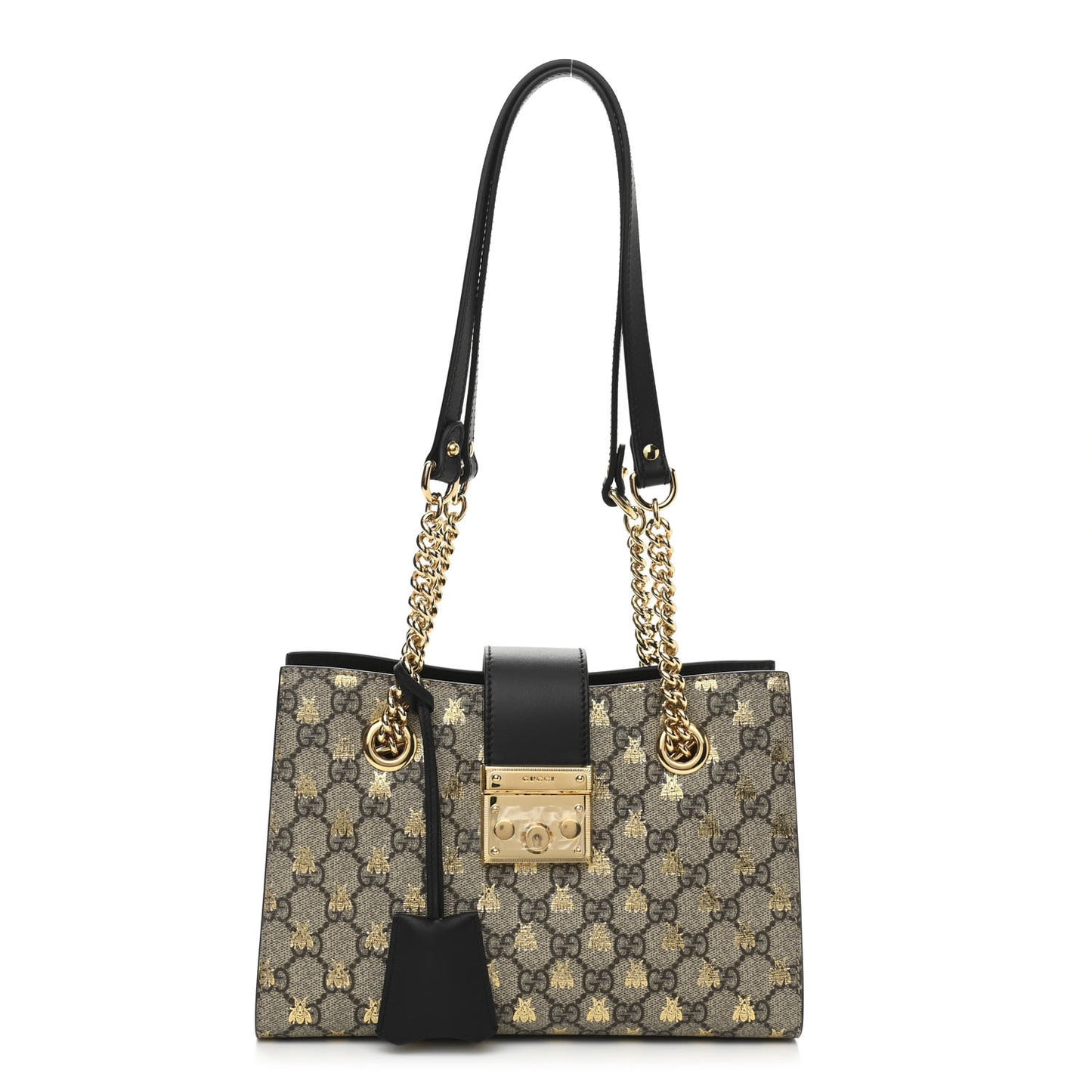 GG Supreme Monogram Bees Small Padlock Tote Beige Oro Black