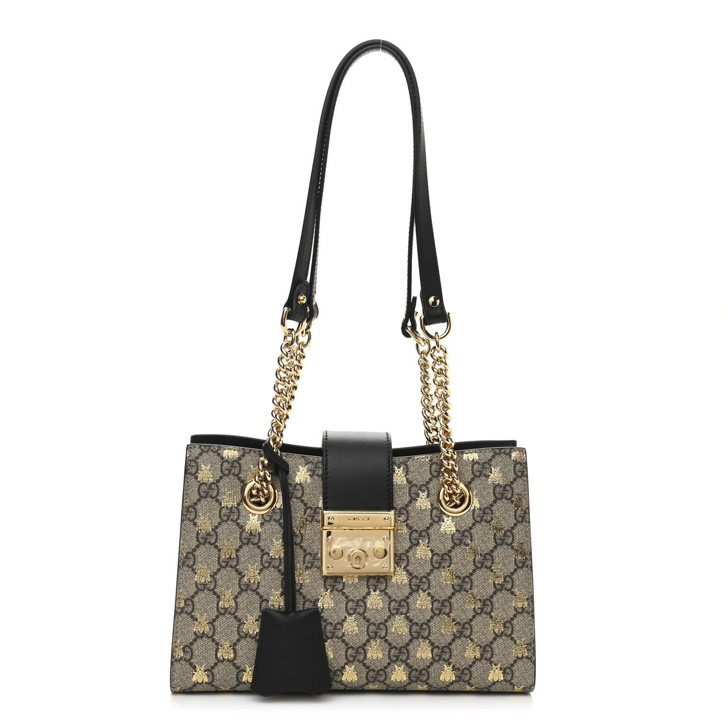 Gucci GG Supreme Monogram Bees Small Padlock Tote Beige Oro Black 1 of 10