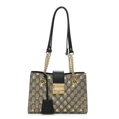 Gucci GG Supreme Monogram Bees Small Padlock Tote Beige Oro Black 1 of 10