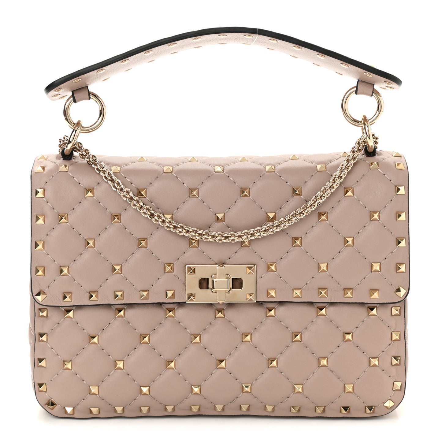Lambskin Medium Rockstud Spike Shoulder Bag Poudre