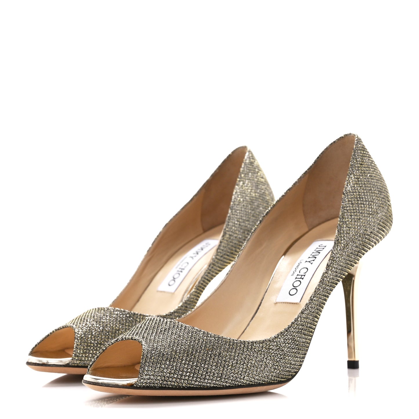 Glitter Fabric Evelyn Peep Toe 65 Pumps 38.5 Champagne