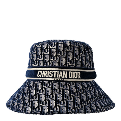 Christian Dior Velvet Oblique Large Brim Bucket Hat 58 Bleu Marine 1 of 9