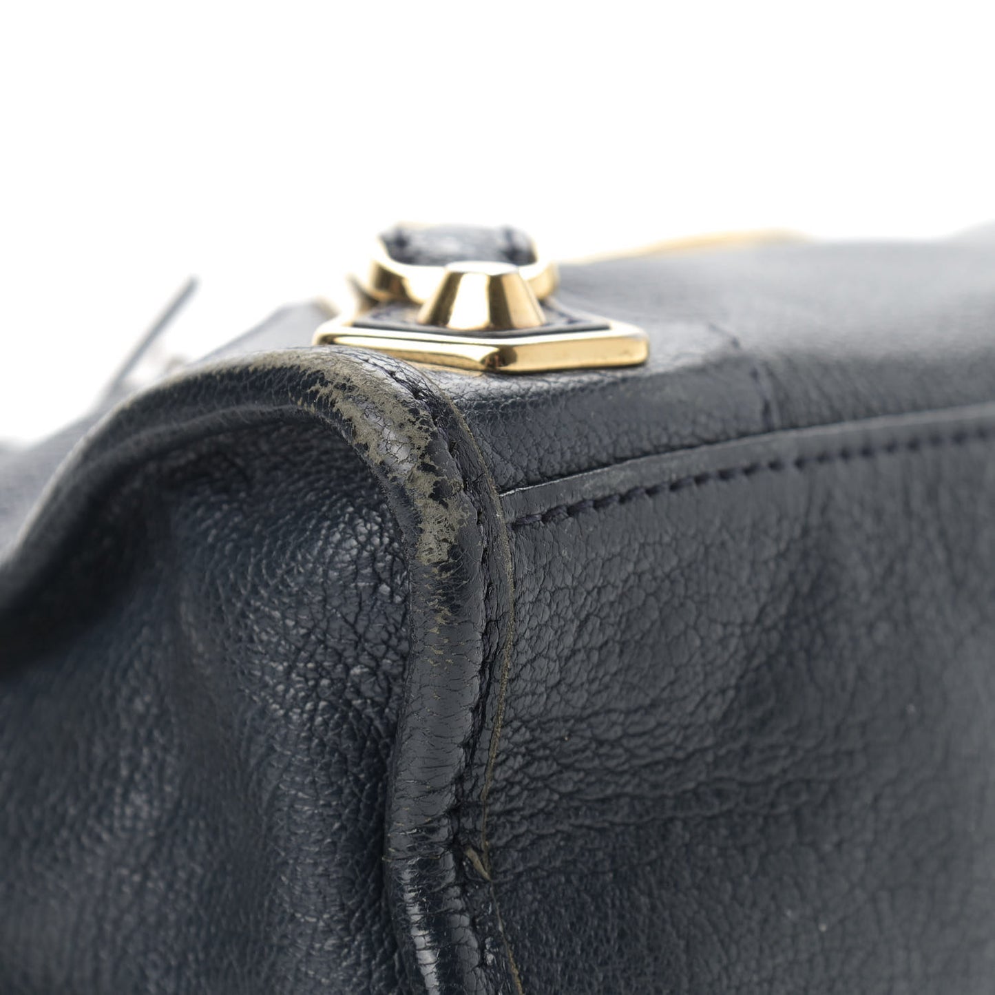 Chevre Gold Metallic Edge Hardware Mini City Bleu Nuit Dark Sea