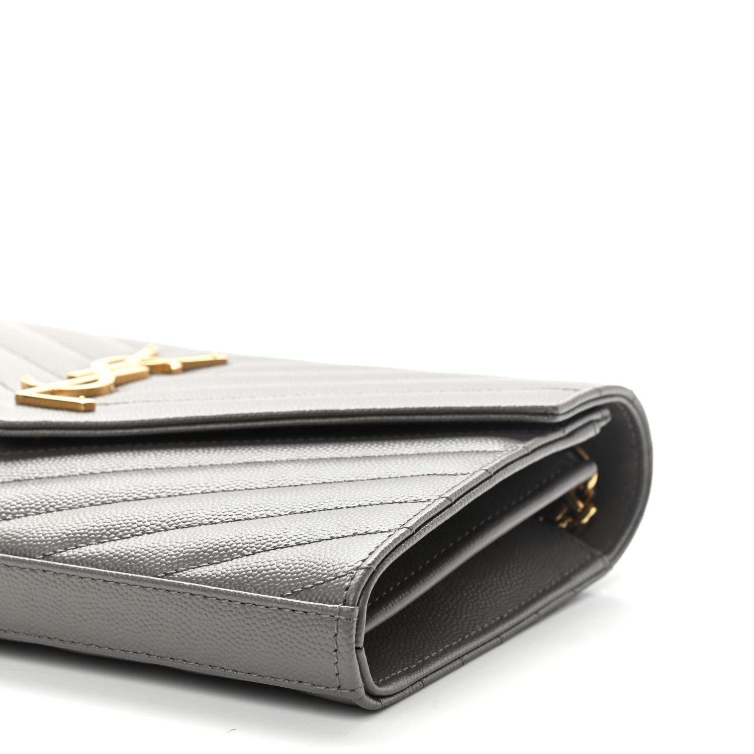 Saint Laurent Grain De Poudre Matelasse Chevron Monogram Chain Wallet Earth 8 of 8