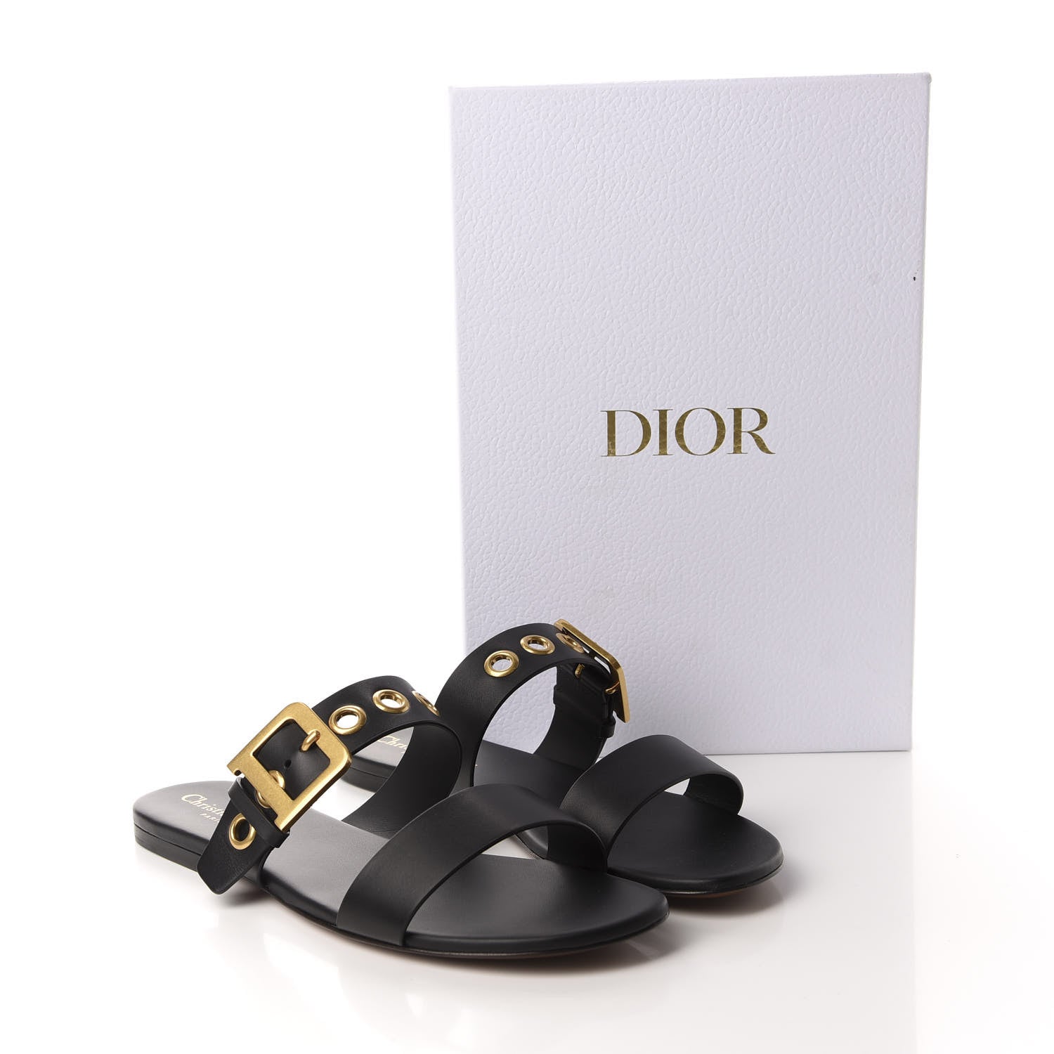 Christian Dior Calfskin D-Dior Slide Flat Sandals 40 Black 10 of 10