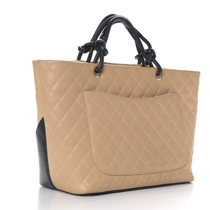 Chanel Calfskin Quilted Large Cambon Tote Beige Black 2 of 13