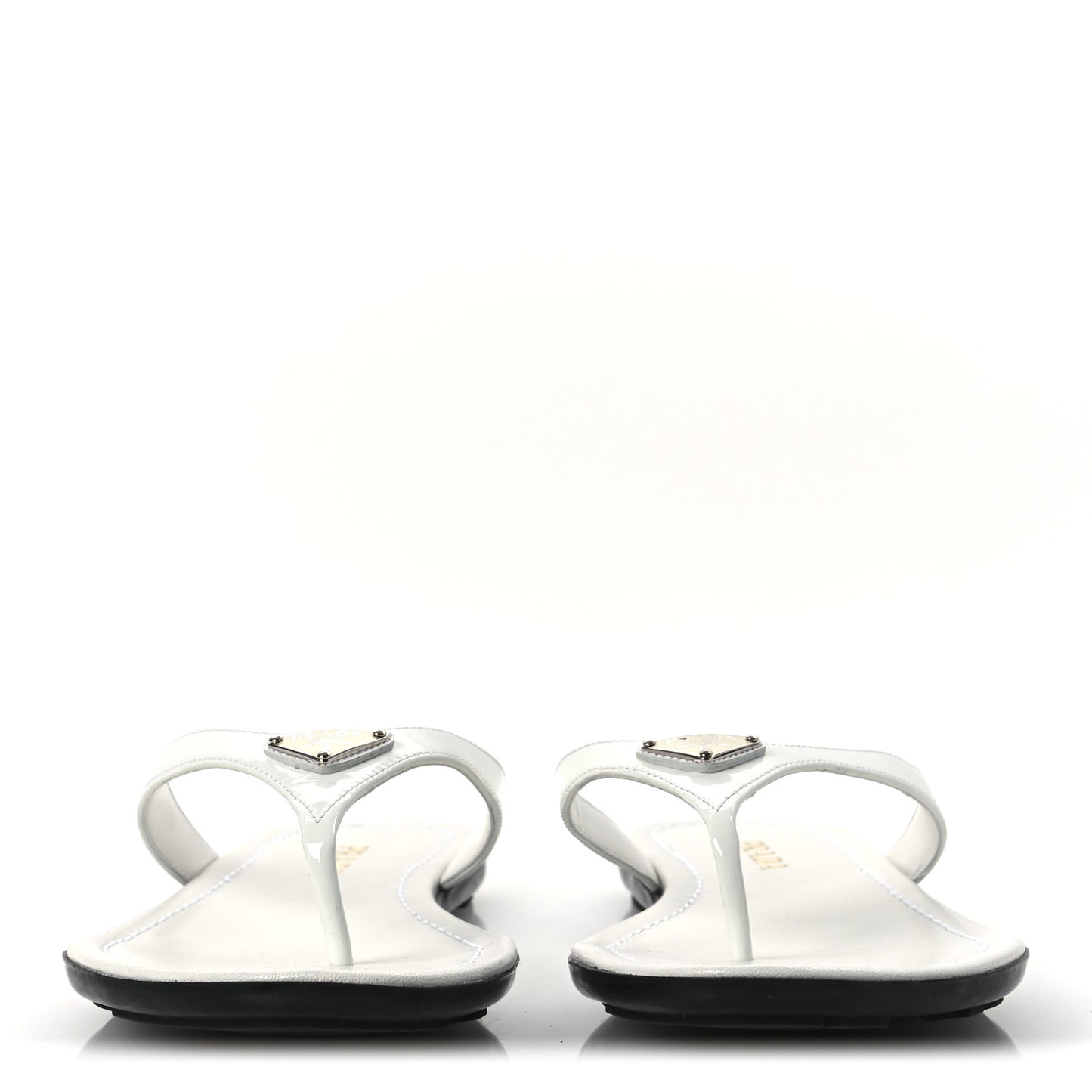 Patent Calfskin Logo Thong Sandals 40 White