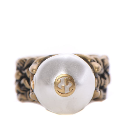 Gucci Metal Pearl Ring 7.25 Aged Gold 1 of 5