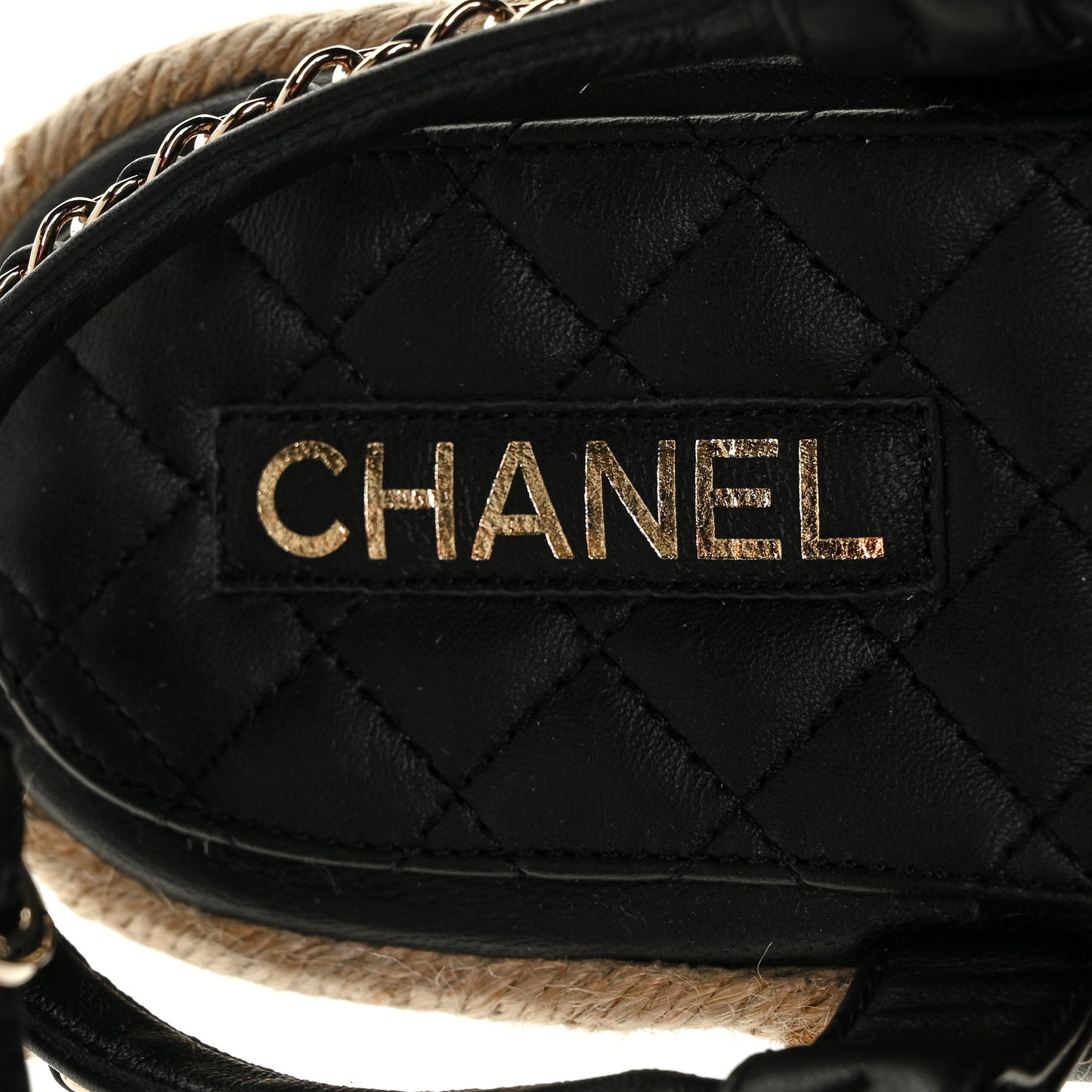 Lambskin Chain CC Thong Espadrille Sandals 41 Black