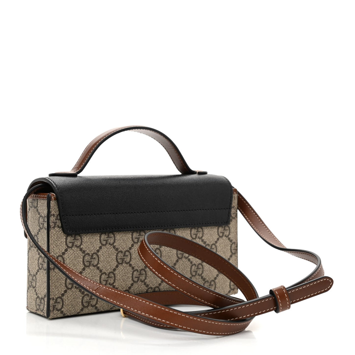 GG Supreme Monogram Calfskin Mini Padlock Top Handle Shoulder Bag Beige Black Cuir
