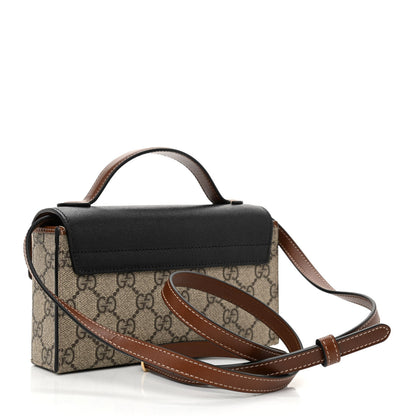 Gucci GG Supreme Monogram Calfskin Mini Padlock Top Handle Shoulder Bag Beige Black Cuir 3 of 8