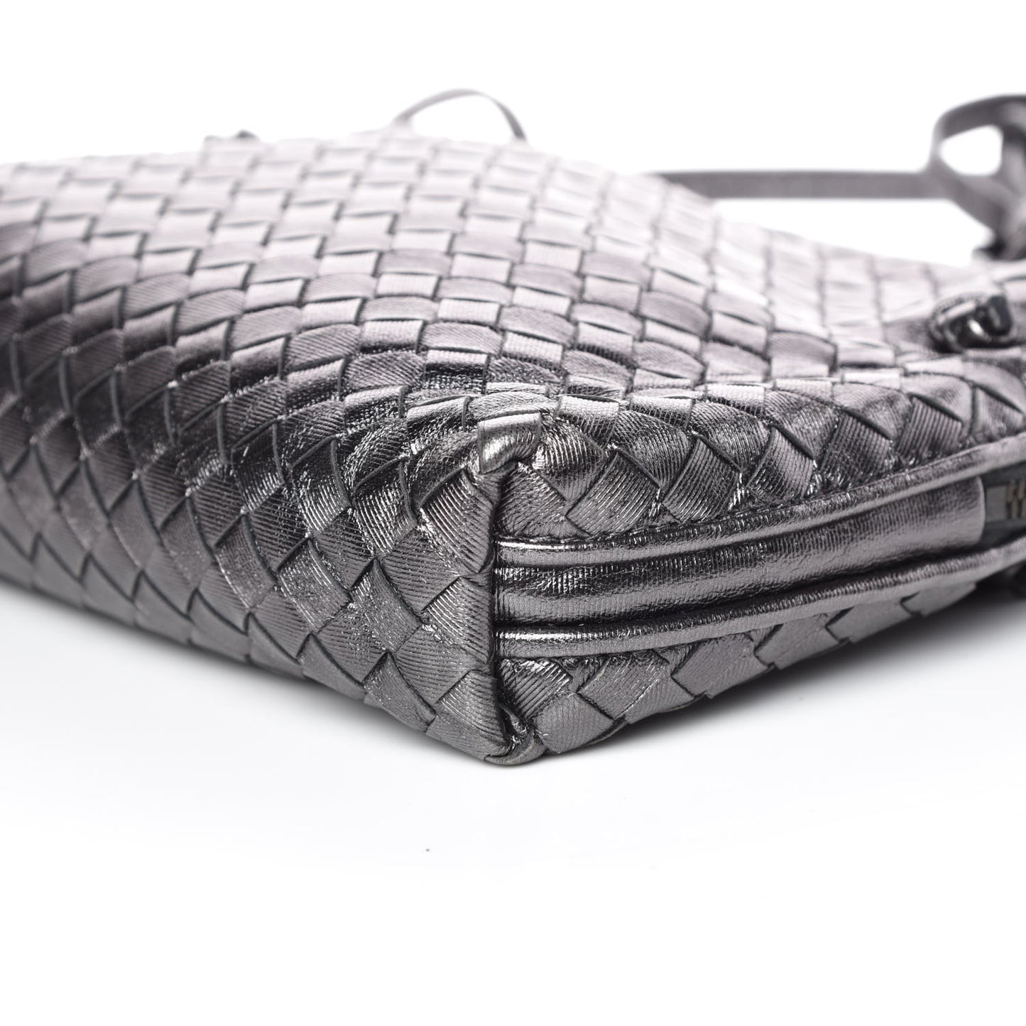 Metallic Grosgrain Intrecciato Pillow Crossbody Messenger Argento Ossidato