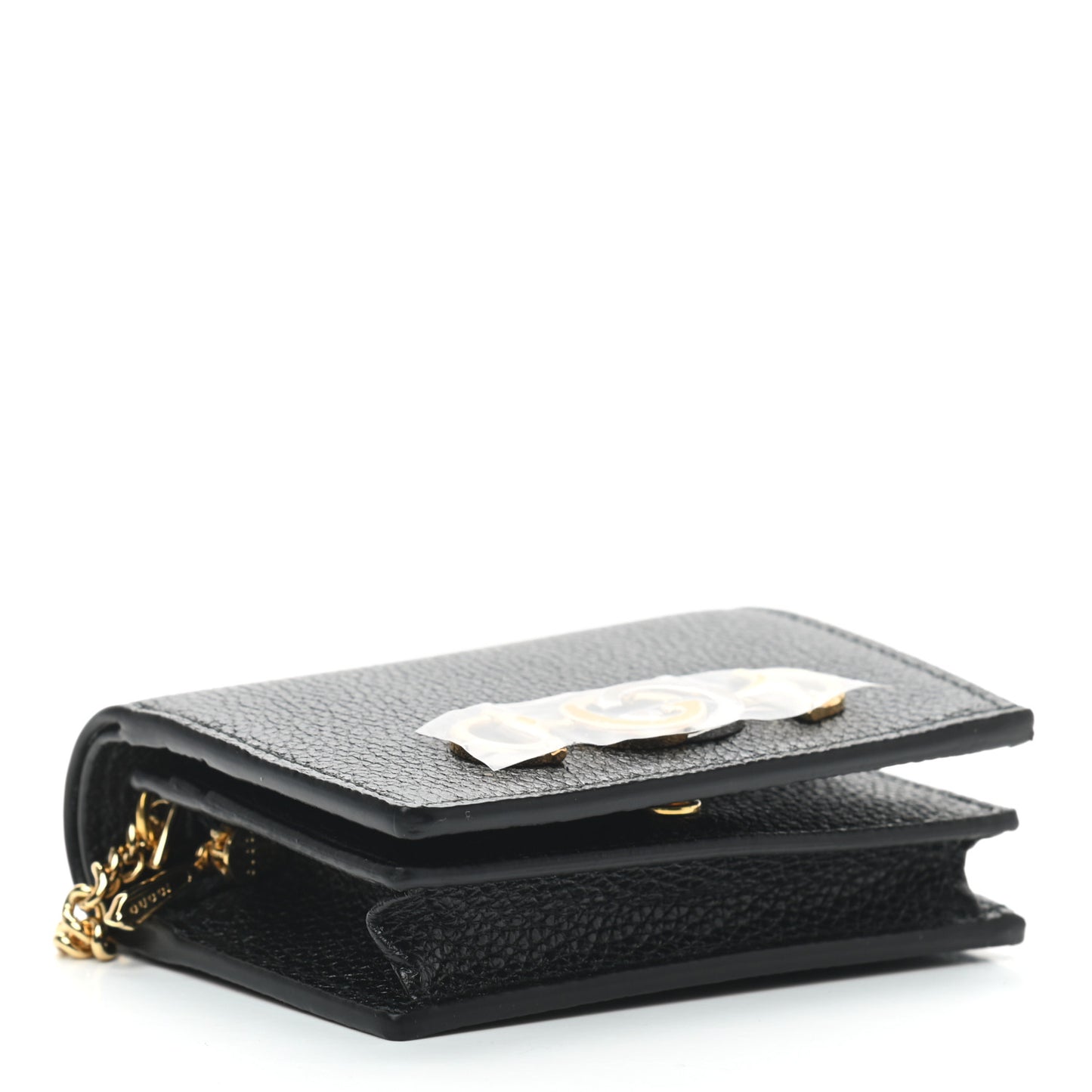 Grainy Calfskin Zumi Chain Card Case Wallet Black