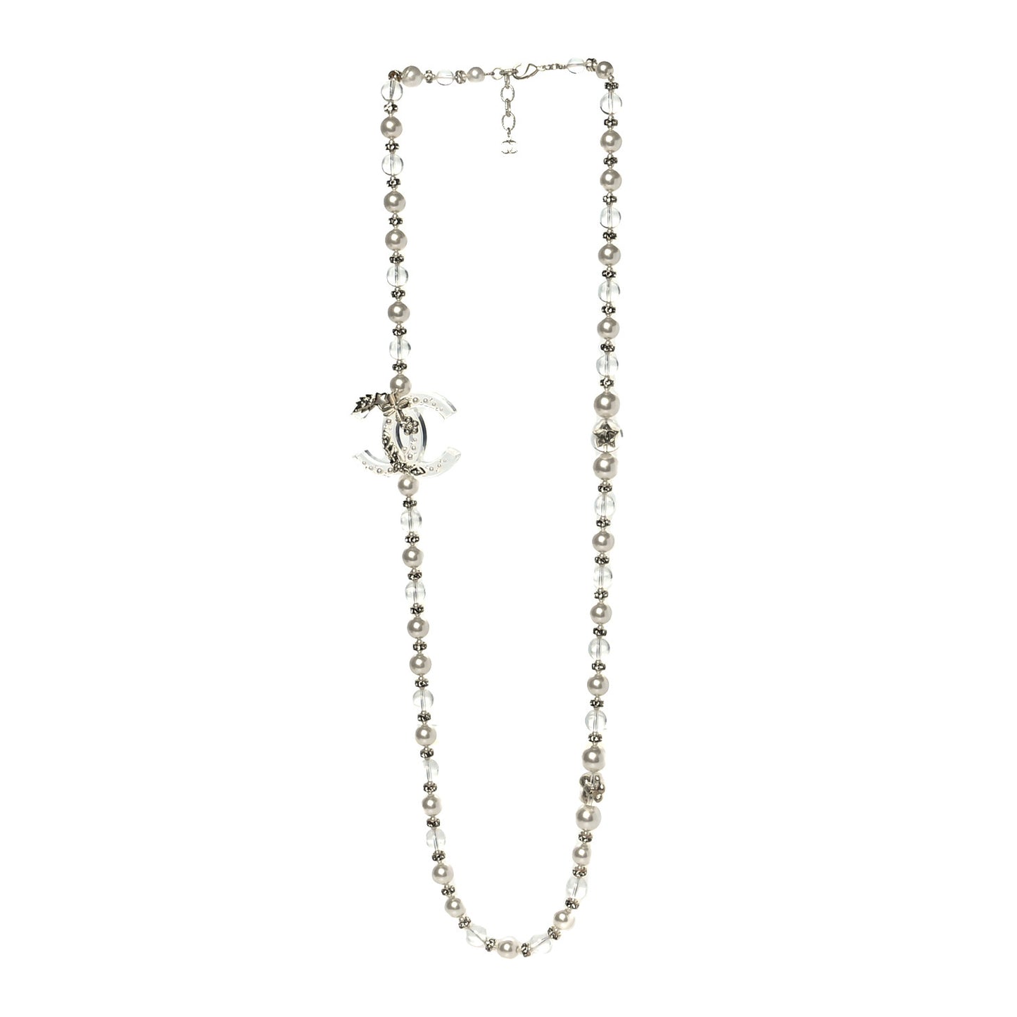 Resin Pearl Crystal CC Long Necklace Transparent Gold