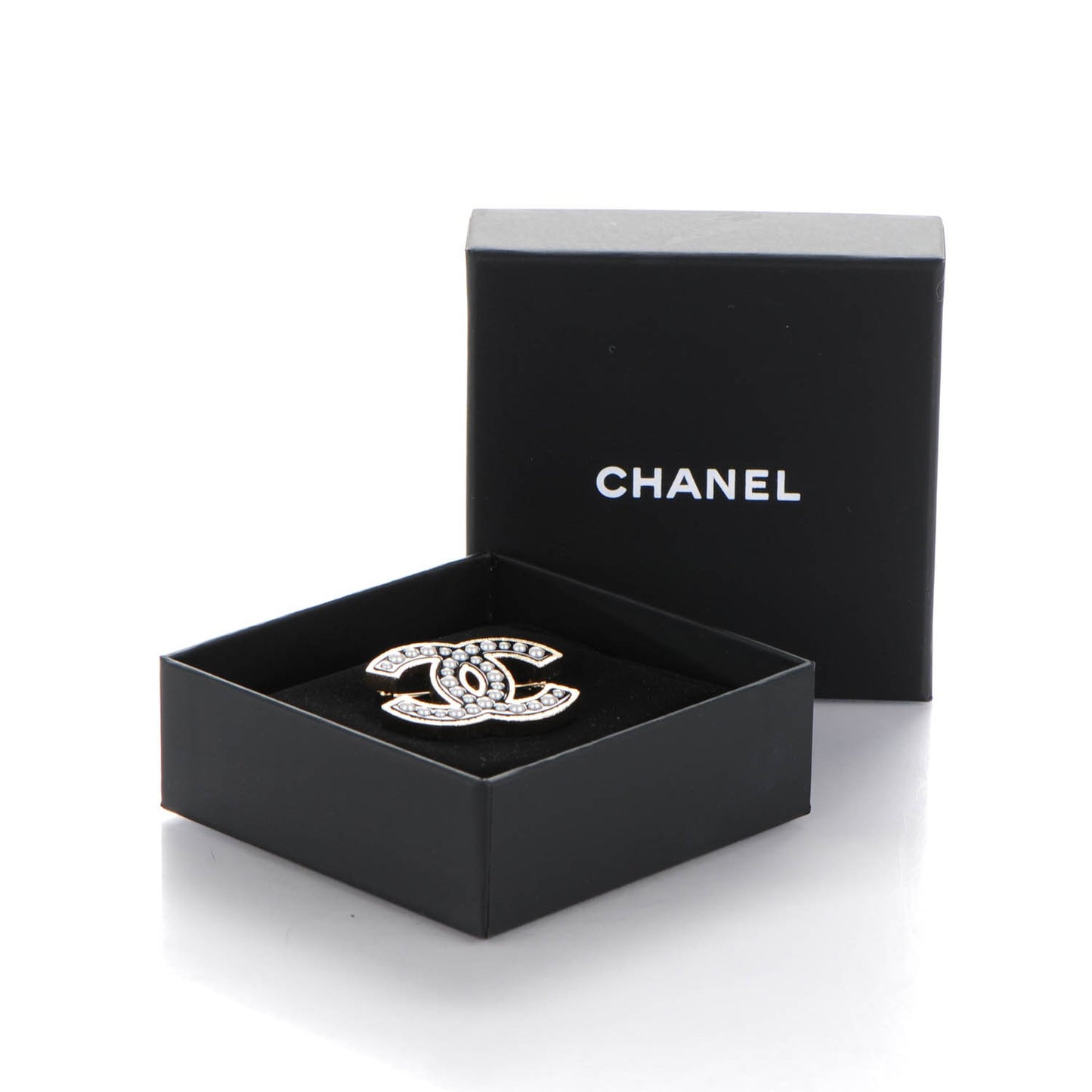 Pearl Enamel CC Brooch Black Gold