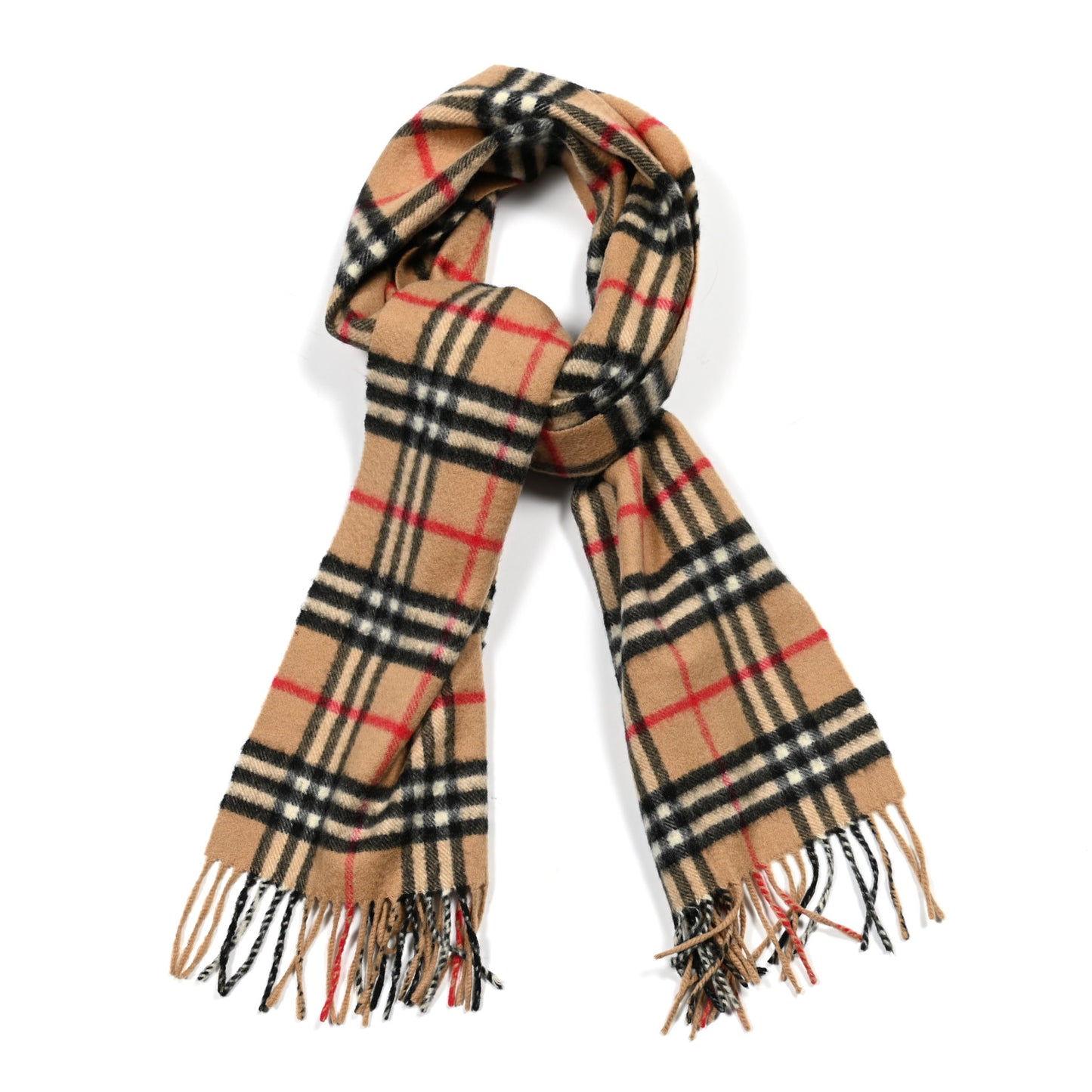 Cashmere Nova Check Fringe Scarf Camel
