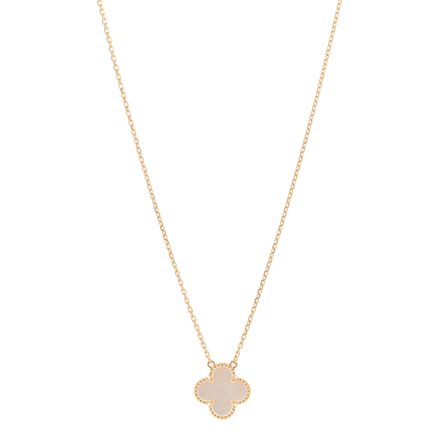 18K Yellow Gold Mother of Pearl Vintage Alhambra Pendant Necklace