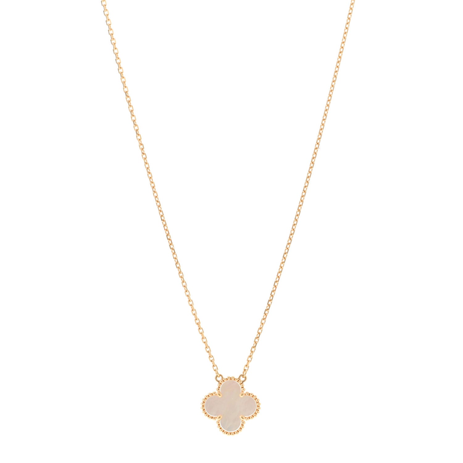 Van Cleef & Arpels 18K Yellow Gold Mother of Pearl Vintage Alhambra Pendant Necklace 1 of 5