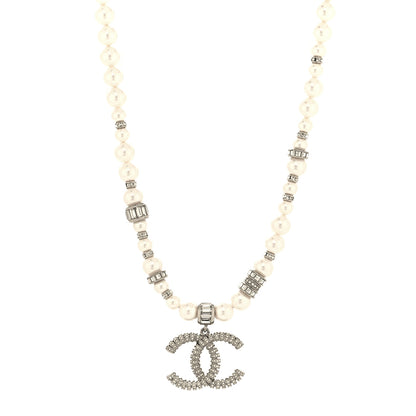 Chanel Baguette Crystal Pearl CC Choker Necklace Silver 1 of 5