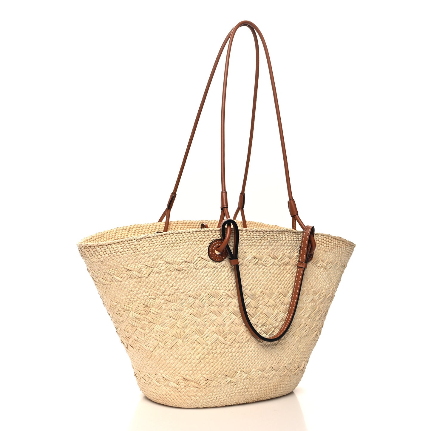 Iraca Palm Calfskin Medium Anagram Basket Bag Natural Tan