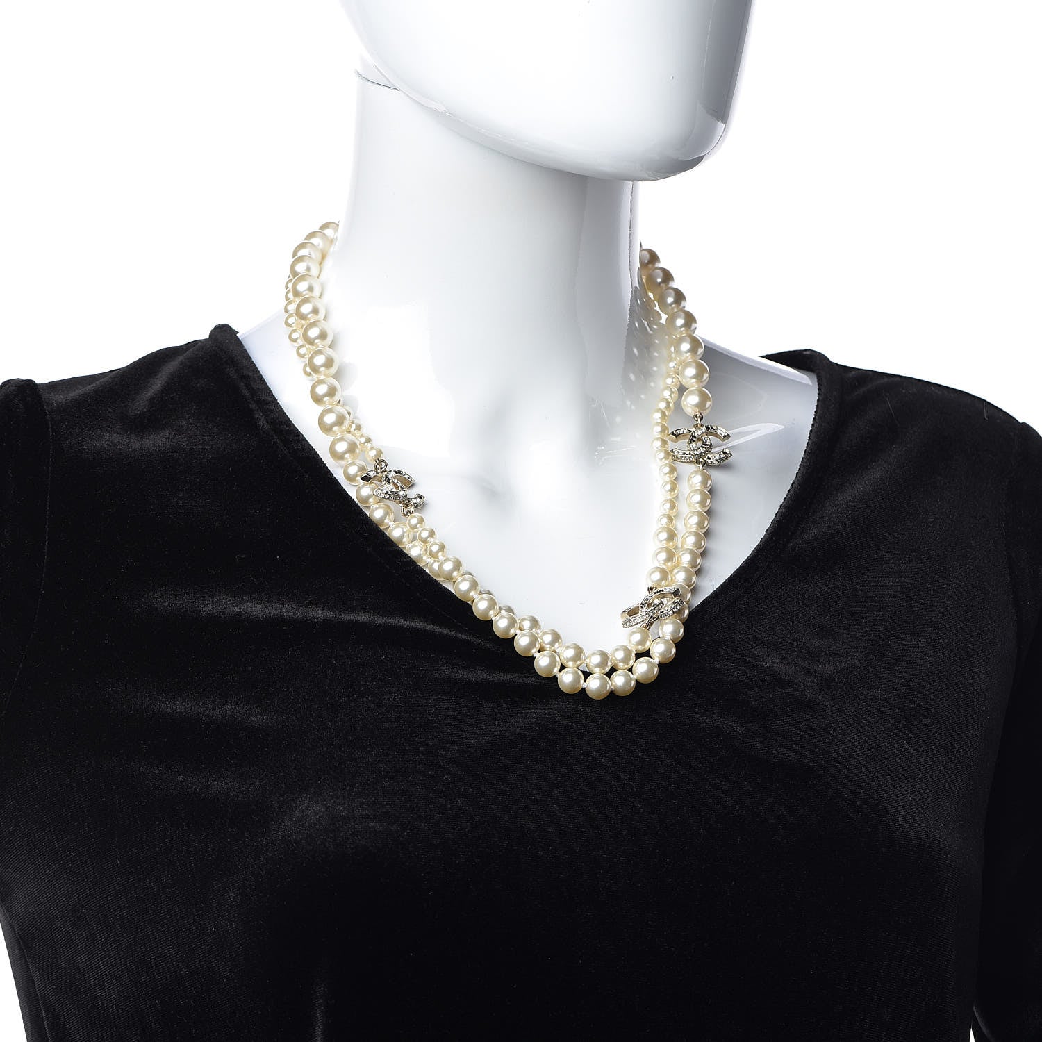Chanel Pearl Crystal CC Long Necklace Black Gold 2 of 4