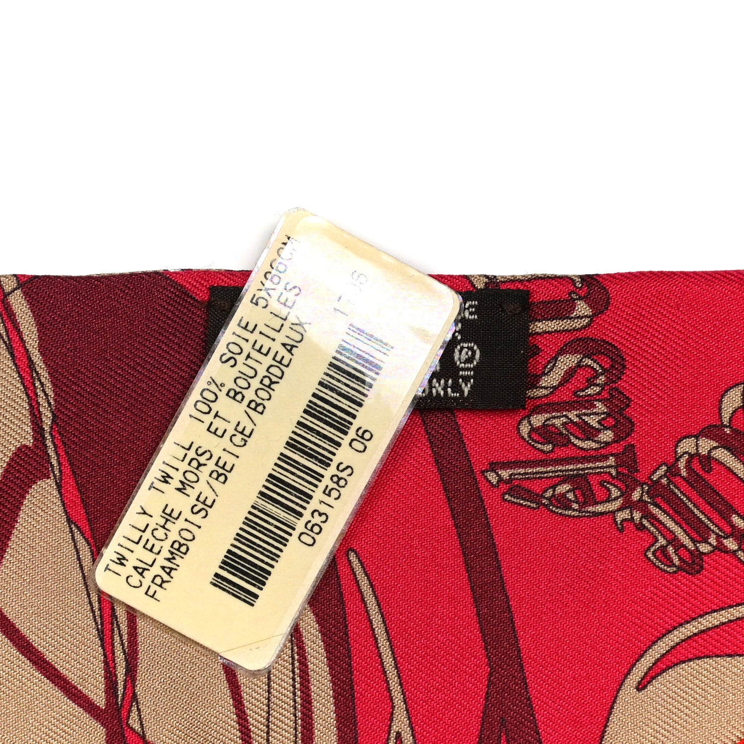 Hermes Silk Caleche Mors Et Bouteilles Twilly Framboise Beige Bourdeaux 3 of 5