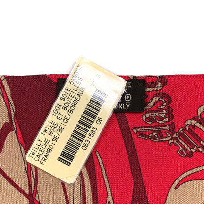 Hermes Silk Caleche Mors Et Bouteilles Twilly Framboise Beige Bourdeaux 3 of 5