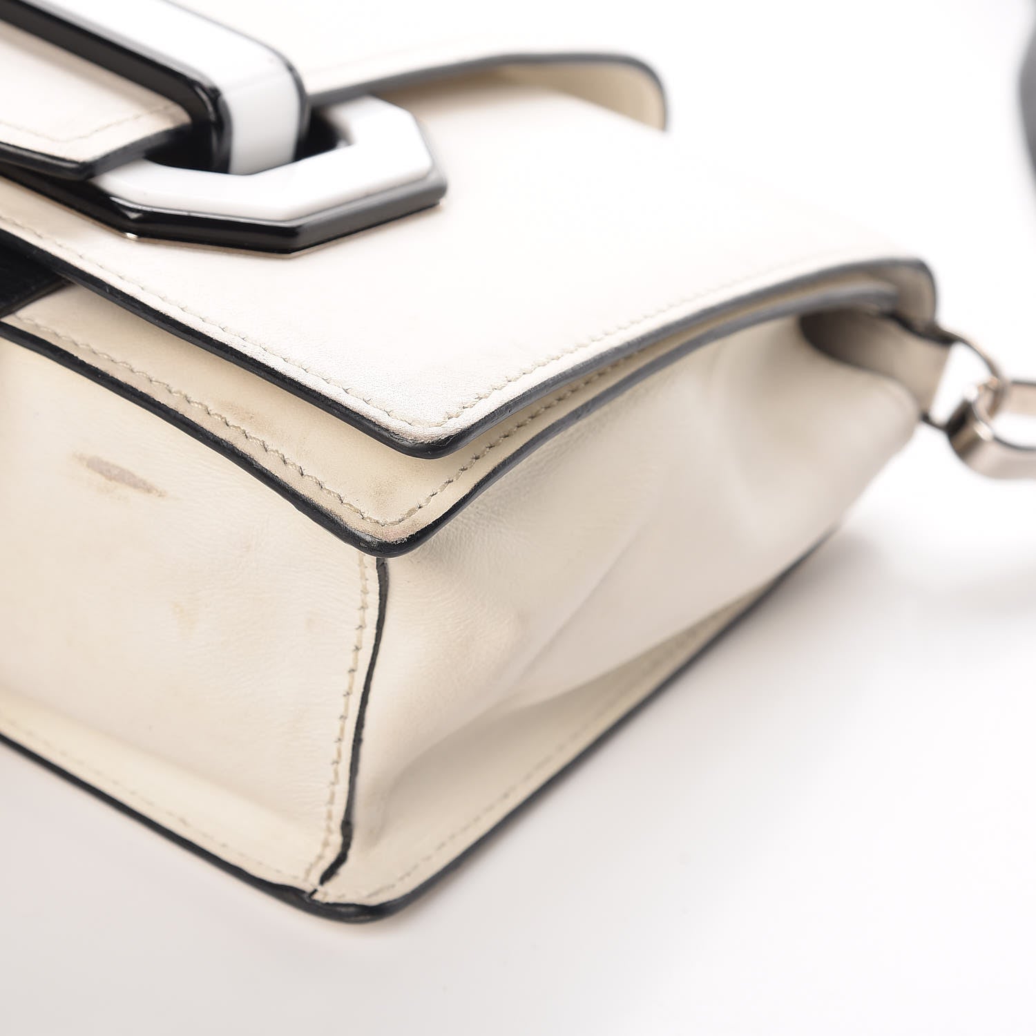 Prada City Calf Plex Ribbon Bag White Black 17 of 30