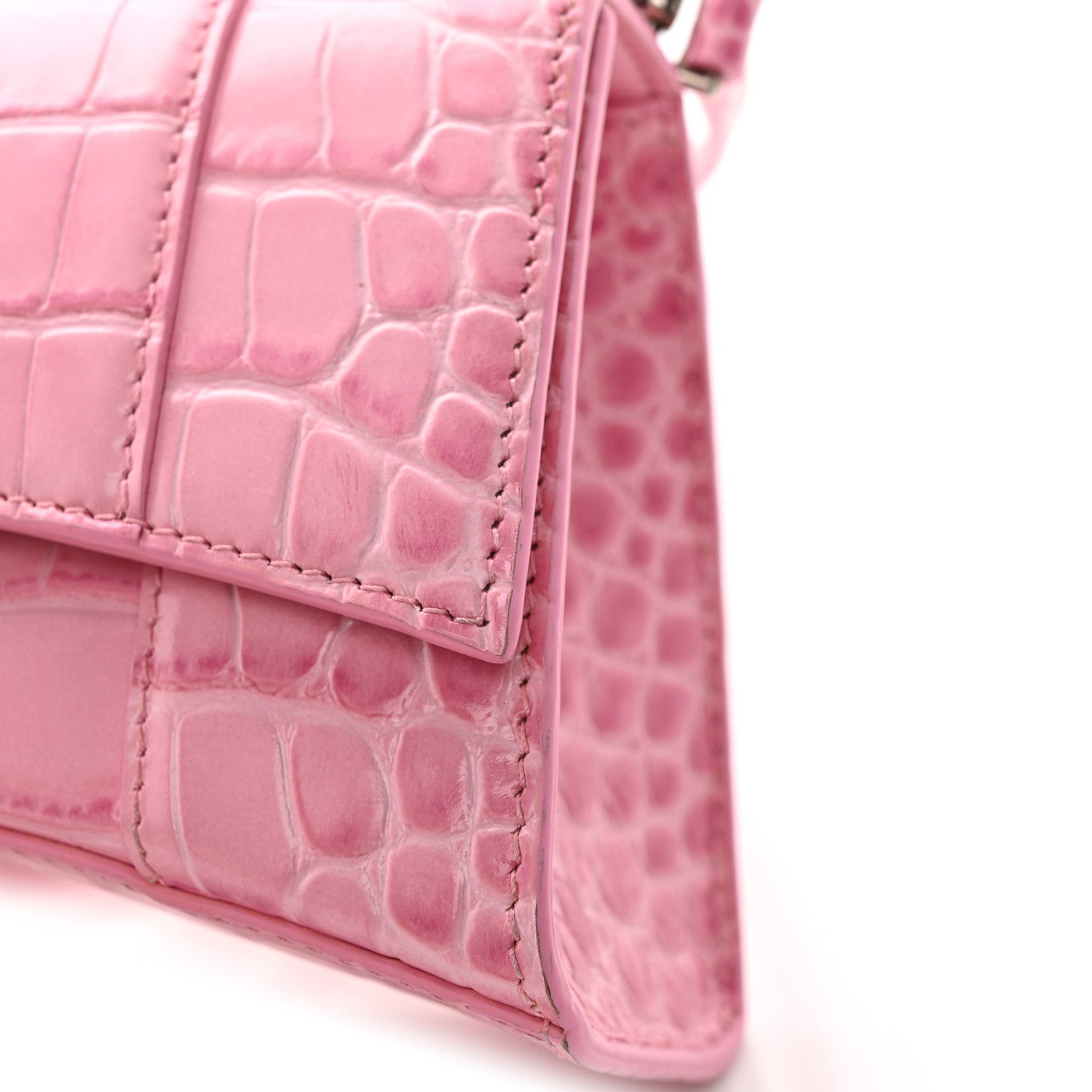 Balenciaga Shiny Calfskin Crocodile Embossed Hourglass Top Handle Bag XS Sweet Pink 13 of 13