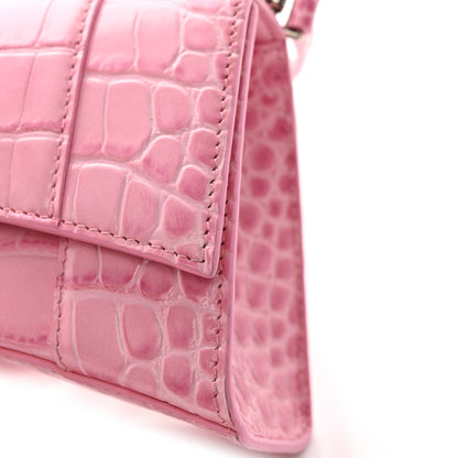 Balenciaga Shiny Calfskin Crocodile Embossed Hourglass Top Handle Bag XS Sweet Pink 13 of 13