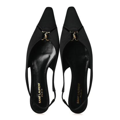 Saint Laurent Satin Crepe Babylone Slingback Flats 39 Black 2 of 12