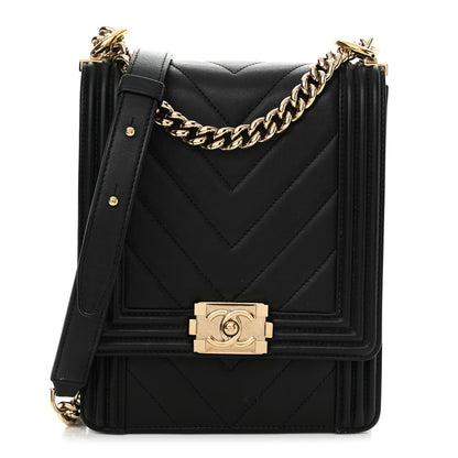 Chanel Calfskin Chrevron Quilted North South Boy Flap Black 1 of 15