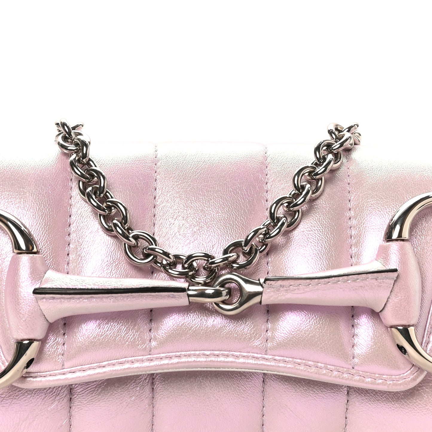 Iridescent Nappa Vertical Matelasse Small Maxi Horsebit Chain Shoulder Bag Escape Pink