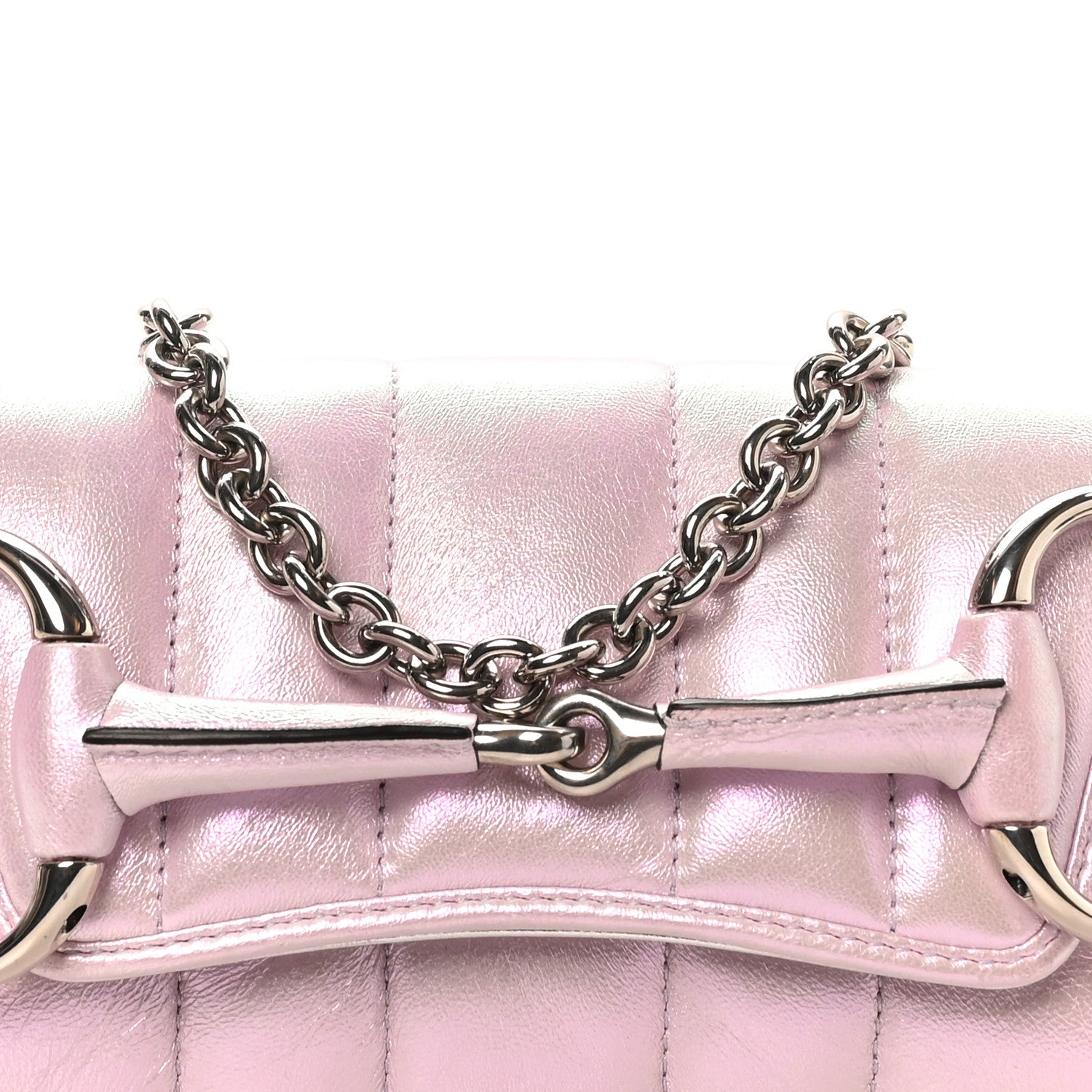 Gucci Iridescent Nappa Vertical Matelasse Small Maxi Horsebit Chain Shoulder Bag Escape Pink 8 of 10