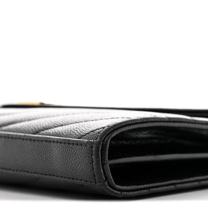 Saint Laurent Grain De Poudre Matelasse Chevron Monogram Chain Wallet Black 8 of 11