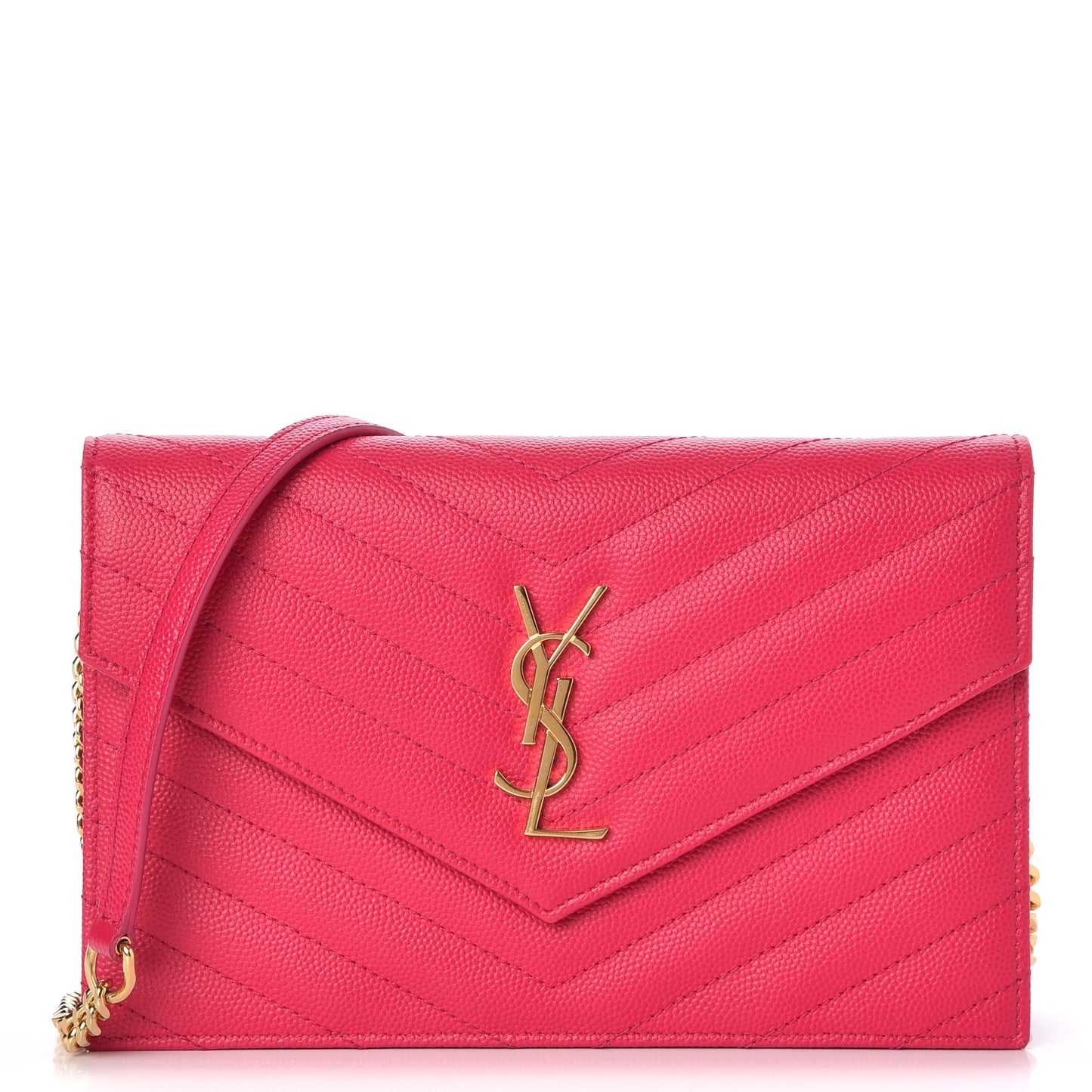 Grain De Poudre Matelasse Chevron Monogram Envelope Chain Wallet Bubblegum