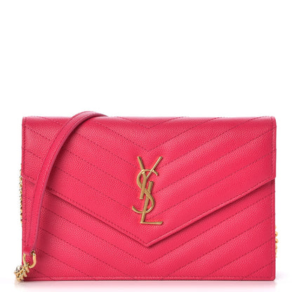 Saint Laurent Grain De Poudre Matelasse Chevron Monogram Envelope Chain Wallet Bubblegum 1 of 9