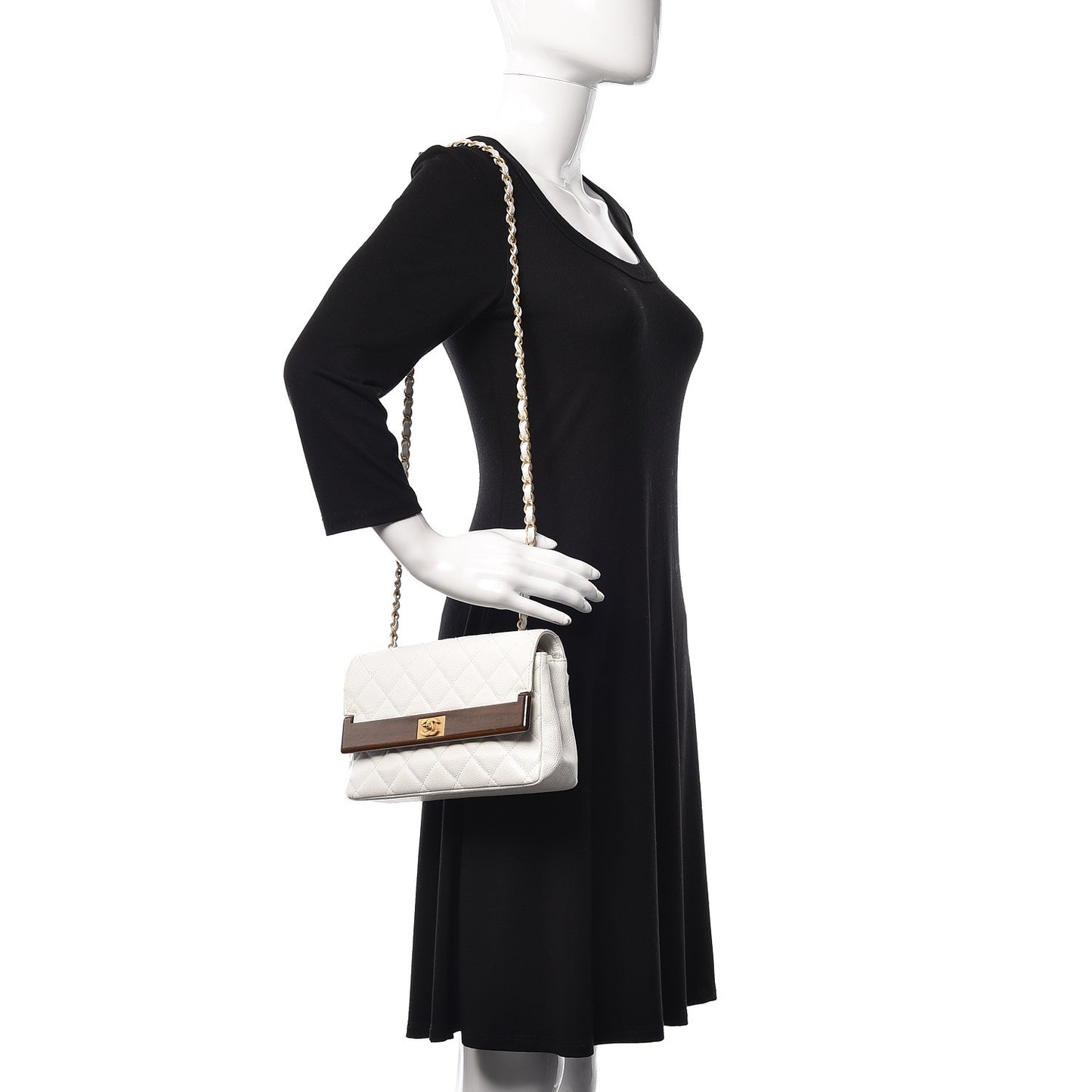 Caviar Quilted Wood CC Single Flap White