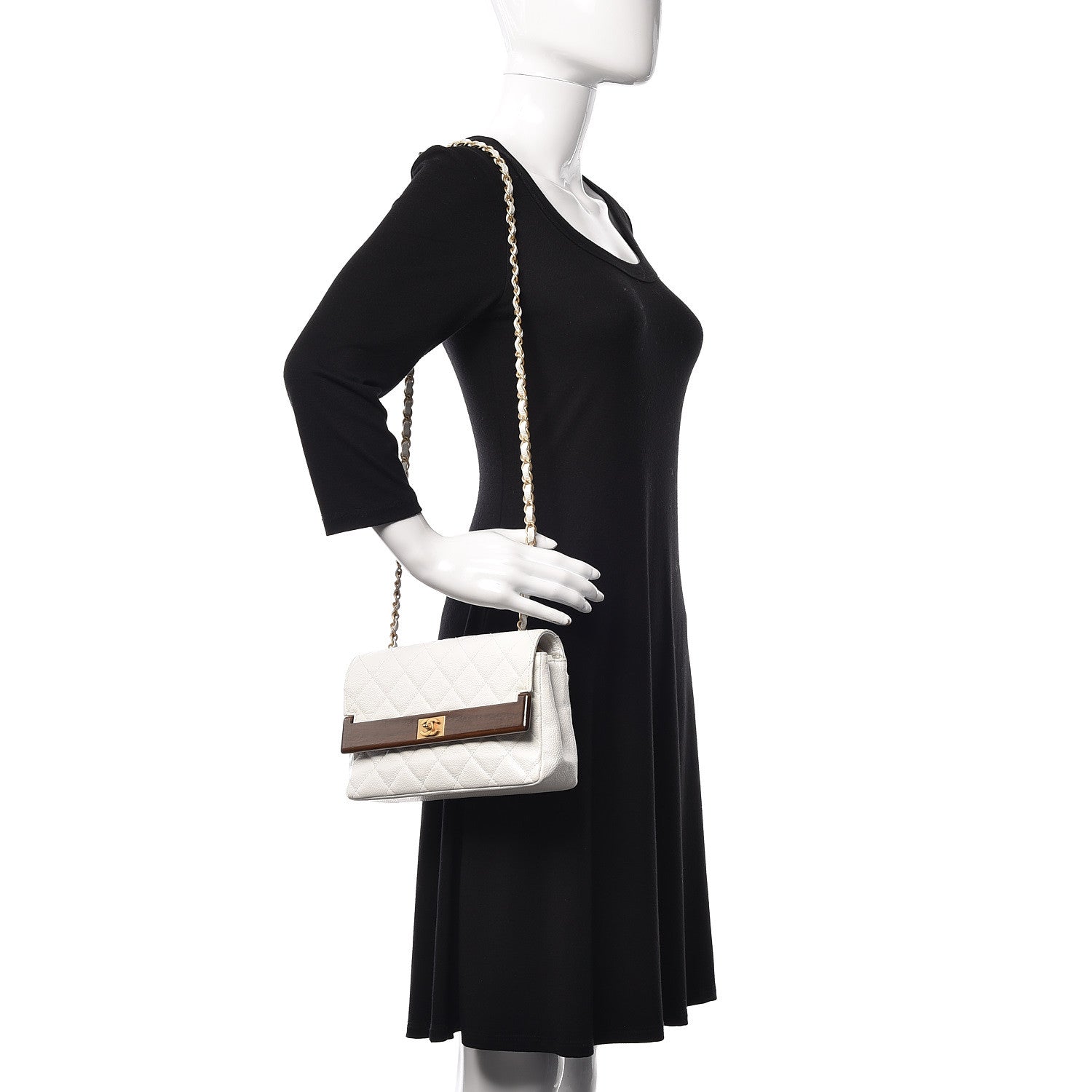 Chanel Caviar Quilted Wood CC Single Flap White 2 of 10